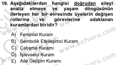 Aile Sosyolojisi Dersi Ara Sınavı Deneme Sınav Soruları 19. Soru