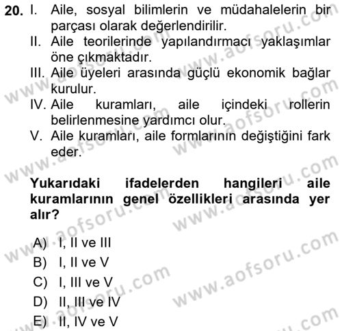 Aile Sosyolojisi Dersi Ara Sınavı Deneme Sınav Soruları 20. Soru