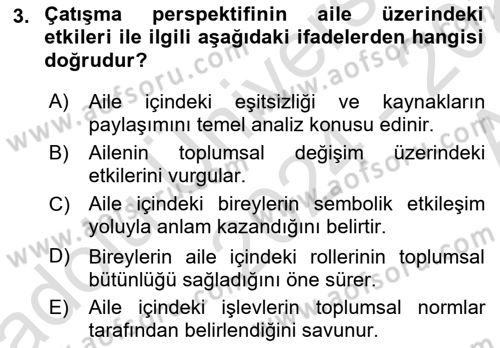 Aile Sosyolojisi Dersi Ara Sınavı Deneme Sınav Soruları 3. Soru