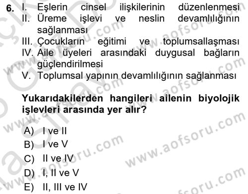 Aile Sosyolojisi Dersi Ara Sınavı Deneme Sınav Soruları 6. Soru