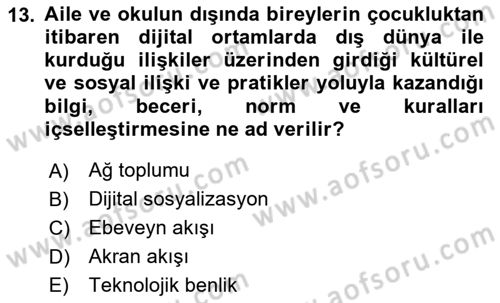 Aile Sosyolojisi Dersi 2025 - 2026 Yılı (Final) Dönem Sonu Sınav Soruları 13. Soru