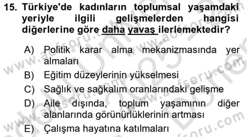 Aile Sosyolojisi Dersi 2025 - 2026 Yılı (Final) Dönem Sonu Sınav Soruları 15. Soru