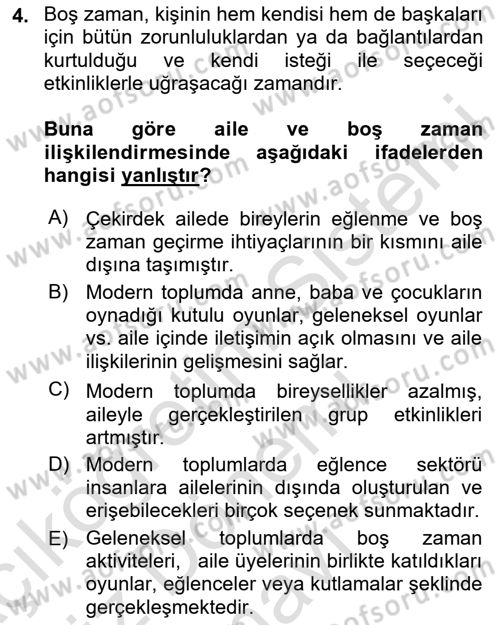 Aile Sosyolojisi Dersi 2025 - 2026 Yılı (Final) Dönem Sonu Sınav Soruları 4. Soru