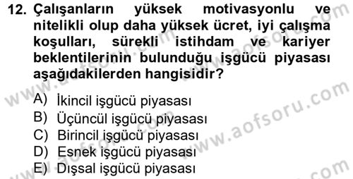 Endüstri Sosyolojisi Dersi 2012 - 2013 Yılı (Vize) Ara Sınav Soruları 12. Soru