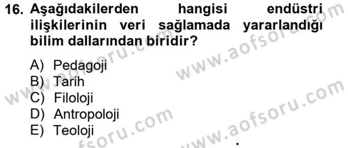 Endüstri Sosyolojisi Dersi 2012 - 2013 Yılı (Vize) Ara Sınav Soruları 16. Soru