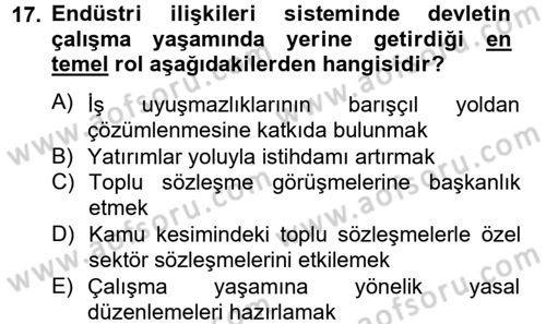 Endüstri Sosyolojisi Dersi 2012 - 2013 Yılı (Vize) Ara Sınav Soruları 17. Soru