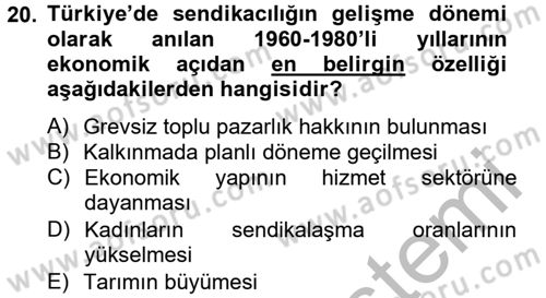 Endüstri Sosyolojisi Dersi 2012 - 2013 Yılı (Vize) Ara Sınav Soruları 20. Soru