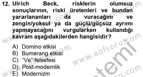 Endüstri Sosyolojisi Dersi 2012 - 2013 Yılı (Final) Dönem Sonu Sınav Soruları 12. Soru