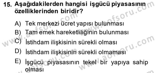 Endüstri Sosyolojisi Dersi 2013 - 2014 Yılı (Vize) Ara Sınav Soruları 15. Soru