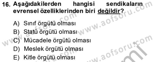 Endüstri Sosyolojisi Dersi 2013 - 2014 Yılı (Vize) Ara Sınav Soruları 16. Soru