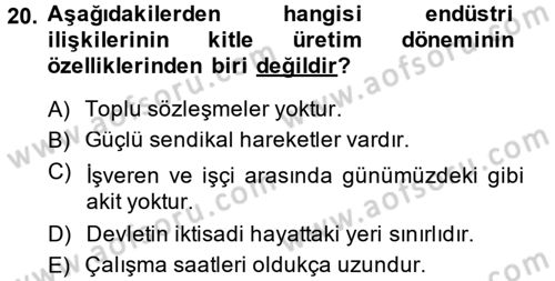 Endüstri Sosyolojisi Dersi 2013 - 2014 Yılı (Vize) Ara Sınav Soruları 20. Soru