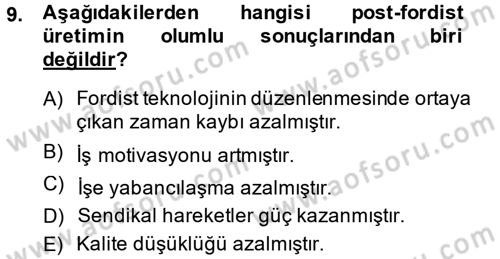 Endüstri Sosyolojisi Dersi 2013 - 2014 Yılı (Vize) Ara Sınav Soruları 9. Soru