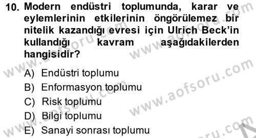 Endüstri Sosyolojisi Dersi 2013 - 2014 Yılı (Final) Dönem Sonu Sınavı 10. Soru