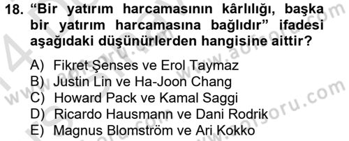 Endüstri Sosyolojisi Dersi 2013 - 2014 Yılı Tek Ders Sınav Soruları 18. Soru