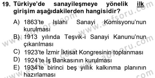 Endüstri Sosyolojisi Dersi 2013 - 2014 Yılı Tek Ders Sınav Soruları 19. Soru