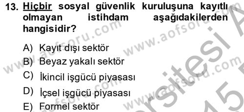 Endüstri Sosyolojisi Dersi 2014 - 2015 Yılı (Vize) Ara Sınav Soruları 13. Soru