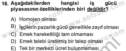 Endüstri Sosyolojisi Dersi 2014 - 2015 Yılı (Vize) Ara Sınav Soruları 16. Soru