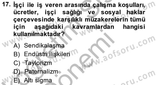 Endüstri Sosyolojisi Dersi 2014 - 2015 Yılı (Vize) Ara Sınav Soruları 17. Soru