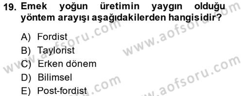 Endüstri Sosyolojisi Dersi 2014 - 2015 Yılı (Vize) Ara Sınav Soruları 19. Soru