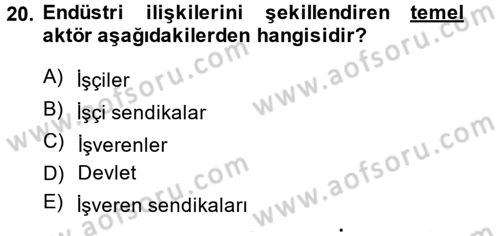 Endüstri Sosyolojisi Dersi 2014 - 2015 Yılı (Vize) Ara Sınav Soruları 20. Soru