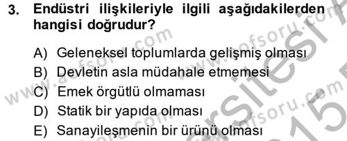 Endüstri Sosyolojisi Dersi 2014 - 2015 Yılı (Vize) Ara Sınav Soruları 3. Soru