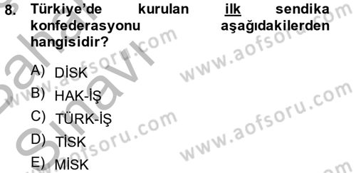 Endüstri Sosyolojisi Dersi 2014 - 2015 Yılı (Vize) Ara Sınav Soruları 8. Soru