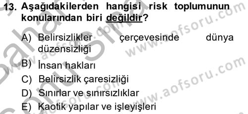 Endüstri Sosyolojisi Dersi 2014 - 2015 Yılı (Final) Dönem Sonu Sınav Soruları 13. Soru