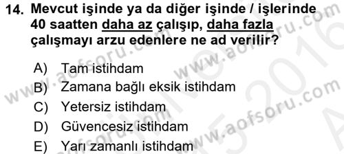 Endüstri Sosyolojisi Dersi 2015 - 2016 Yılı (Vize) Ara Sınav Soruları 14. Soru