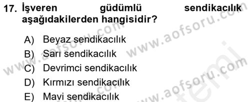 Endüstri Sosyolojisi Dersi 2015 - 2016 Yılı (Vize) Ara Sınav Soruları 17. Soru