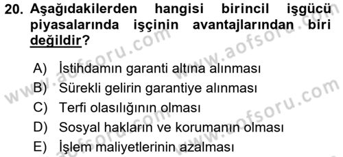 Endüstri Sosyolojisi Dersi 2015 - 2016 Yılı (Vize) Ara Sınav Soruları 20. Soru