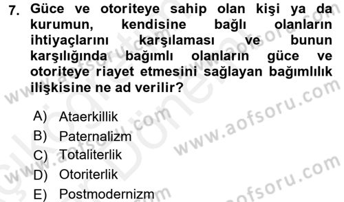 Endüstri Sosyolojisi Dersi 2015 - 2016 Yılı (Vize) Ara Sınav Soruları 7. Soru