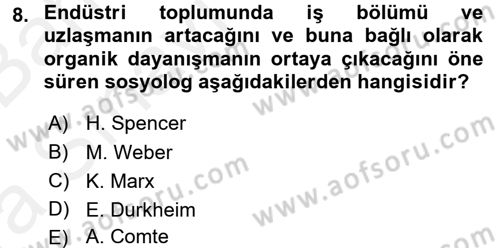 Endüstri Sosyolojisi Dersi 2015 - 2016 Yılı (Vize) Ara Sınav Soruları 8. Soru