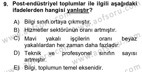 Endüstri Sosyolojisi Dersi 2015 - 2016 Yılı (Vize) Ara Sınav Soruları 9. Soru