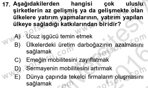 Endüstri Sosyolojisi Dersi 2015 - 2016 Yılı (Final) Dönem Sonu Sınav Soruları 17. Soru