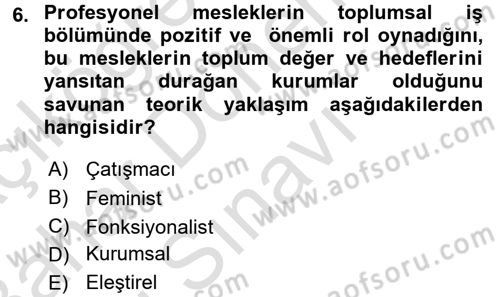 Endüstri Sosyolojisi Dersi 2015 - 2016 Yılı (Final) Dönem Sonu Sınav Soruları 6. Soru