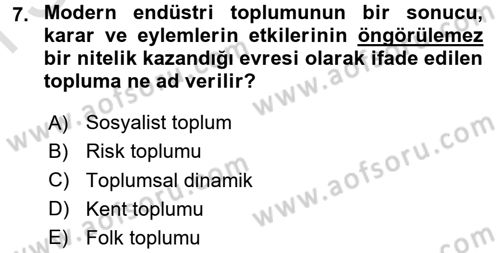 Endüstri Sosyolojisi Dersi 2015 - 2016 Yılı (Final) Dönem Sonu Sınav Soruları 7. Soru