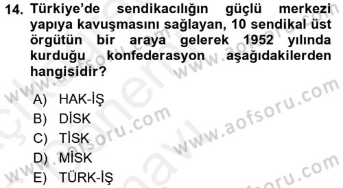 Endüstri Sosyolojisi Dersi 2015 - 2016 Yılı Tek Ders Sınav Soruları 14. Soru