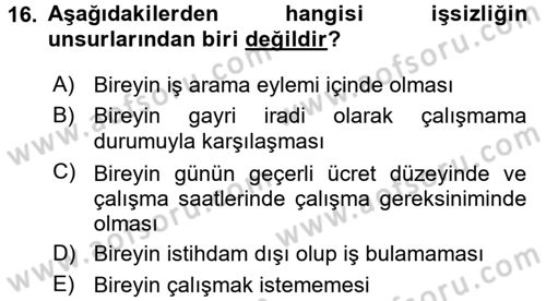 Endüstri Sosyolojisi Dersi 2016 - 2017 Yılı 3 Ders Sınav Soruları 16. Soru
