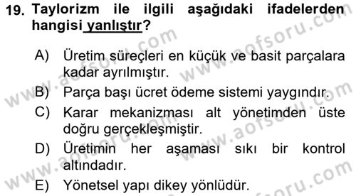 Endüstri Sosyolojisi Dersi 2016 - 2017 Yılı 3 Ders Sınav Soruları 19. Soru