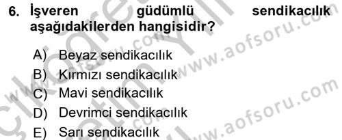 Endüstri Sosyolojisi Dersi 2016 - 2017 Yılı 3 Ders Sınav Soruları 6. Soru