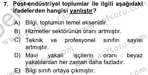 Endüstri Sosyolojisi Dersi 2016 - 2017 Yılı 3 Ders Sınav Soruları 7. Soru
