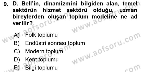 Endüstri Sosyolojisi Dersi 2016 - 2017 Yılı 3 Ders Sınav Soruları 9. Soru