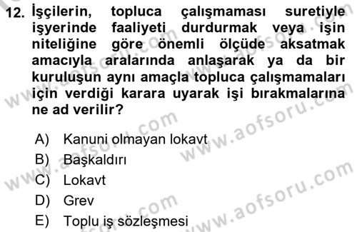 Endüstri Sosyolojisi Dersi 2016 - 2017 Yılı (Vize) Ara Sınav Soruları 12. Soru