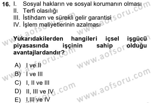Endüstri Sosyolojisi Dersi 2016 - 2017 Yılı (Vize) Ara Sınav Soruları 16. Soru