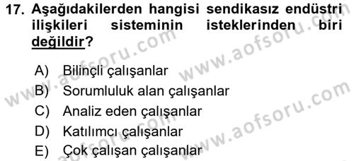 Endüstri Sosyolojisi Dersi 2016 - 2017 Yılı (Vize) Ara Sınav Soruları 17. Soru