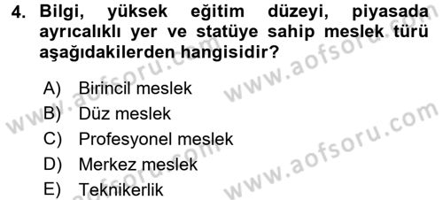 Endüstri Sosyolojisi Dersi 2016 - 2017 Yılı (Final) Dönem Sonu Sınav Soruları 4. Soru