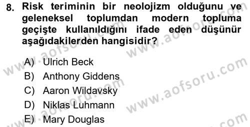 Endüstri Sosyolojisi Dersi 2016 - 2017 Yılı (Final) Dönem Sonu Sınav Soruları 8. Soru