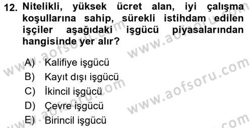 Endüstri Sosyolojisi Dersi 2017 - 2018 Yılı 3 Ders Sınav Soruları 12. Soru