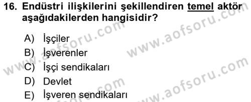 Endüstri Sosyolojisi Dersi 2017 - 2018 Yılı 3 Ders Sınav Soruları 16. Soru