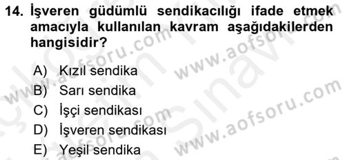 Endüstri Sosyolojisi Dersi 2017 - 2018 Yılı (Vize) Ara Sınav Soruları 14. Soru